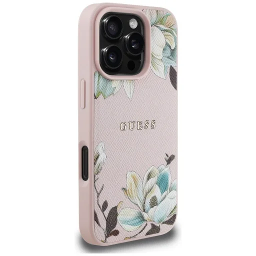  iPhone 16 Pro rózsaszín GUESS tok kompatibilis MagSafe-szel (PU Texturált Virágos Klasszikus Logó) GUHMP16LPGNMPLMP tok - 2