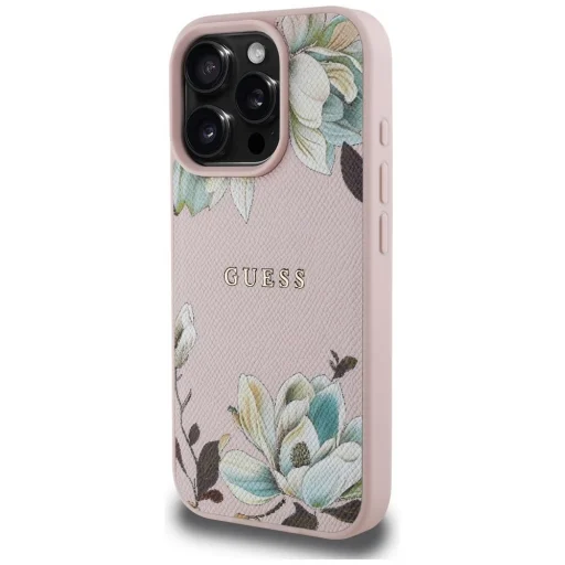  iPhone 16 Pro rózsaszín GUESS tok kompatibilis MagSafe-szel (PU Texturált Virágos Klasszikus Logó) GUHMP16LPGNMPLMP tok - 4