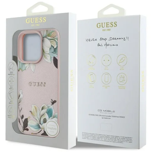  iPhone 16 Pro rózsaszín GUESS tok kompatibilis MagSafe-szel (PU Texturált Virágos Klasszikus Logó) GUHMP16LPGNMPLMP tok - 8