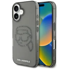  iPhone 16 Pro fekete KARL LAGERFELD KLHCP16LHKHDCELK (IML Rhinestones S K Head) tok