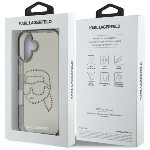  iPhone 16 fekete KARL LAGERFELD tok KLHCP16SHKHDCELK (IML Rhinestones S K Head) - 8