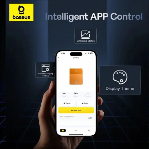  Baseus - Power Bank Blade (P10063801733-00) - 2x Type-C, 65W, 12000mAh, Digitális Kijelző, USB-C Kábellel - Narancssárga - 4