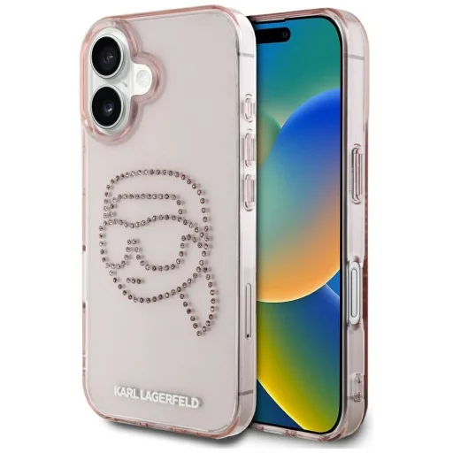  iPhone 16 Rózsaszín KARL LAGERFELD KLHCP16SHKHDCELP (IML Strassz S K Fej) tok - 1