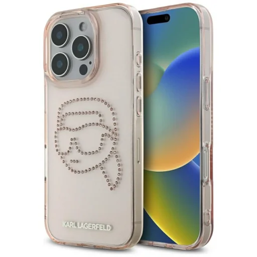  IPHONE 16 Pro rózsaszín KARL LAGERFELD tok KLHCP16LHKHDCELP (IML Rhinestones S K Head) - 1
