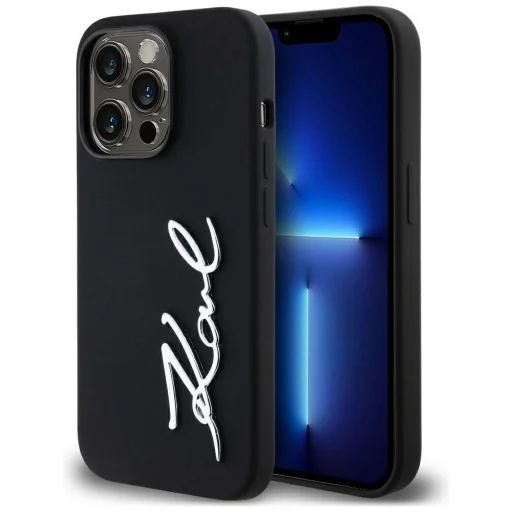KARL LAGERFELD tok iPhone 14 Pro KLHCP14LSCMSMVK (Szilikon Sign Metal Logo) fekete tok - 1