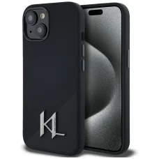  iPhone 15-höz MagSafe kompatibilis KARL LAGERFELD fekete szilikon tok (Kezdeti Fém Logó) KLHMP15SSCMKMPCK