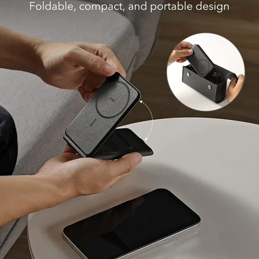  ESR Prémium Utazó Vezeték Nélküli Töltő Készlet (2C569) - Táska Kiegészítőkkel, iPhone-hoz, MFi Apple Watch-hoz, AirPods-hoz, Qi2 Fehér - 4