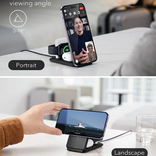  ESR Prémium Utazó Vezeték Nélküli Töltő Készlet (2C569) - Táska Kiegészítőkkel, iPhone-hoz, MFi Apple Watch-hoz, AirPods-hoz, Qi2 Fehér - 6