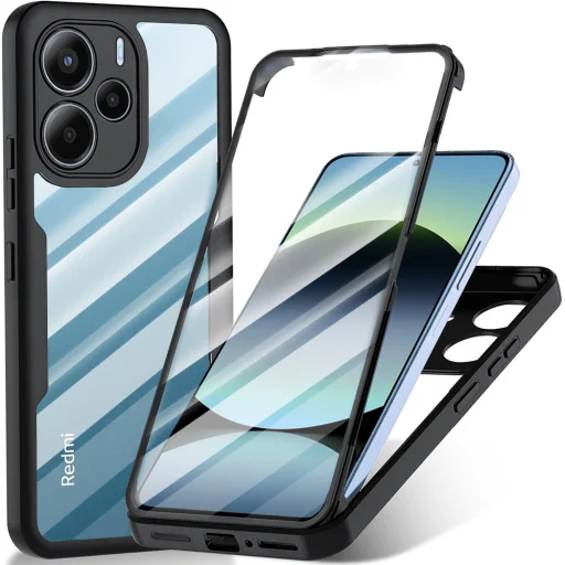  Techsuit - ColorVerse 360 sorozat + Képernyővédő - Xiaomi Redmi Note 14 4G regionális verzió - Fekete tok - 1