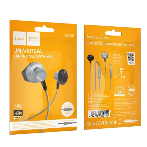 HOCO vezetékes fülhallgató Jack 3,5 mm mikrofonnal M125 fém szürke - 4