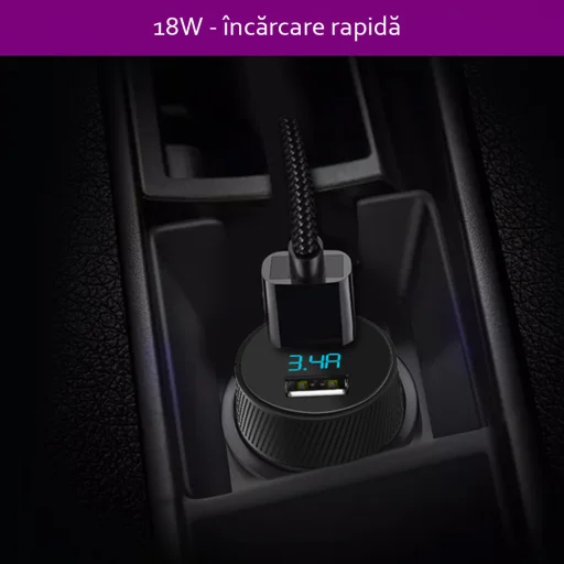 Yesido - Autós töltő (Y31) - 2x USB, LED kijelző, QC 3.0, 18W, 3A - Fekete - 4