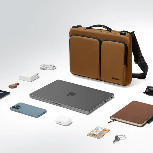Tomtoc - Defender Laptop Aktatáska (A42C2Y1) - vállpánttal és kis kártyazsebbel, 13″ - Barna - 4