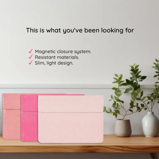 CanvasArtisan - Vékony laptop tok (EL32-P01) - 15-16 hüvelykes eszközökhöz, öko bőr - Sötét rózsaszín - 7