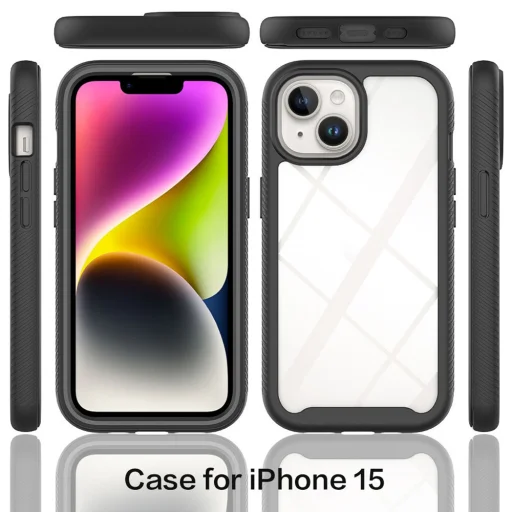  Techsuit - Defense360 Pro + Képernyővédő - iPhone 15 - Fekete tok - 2