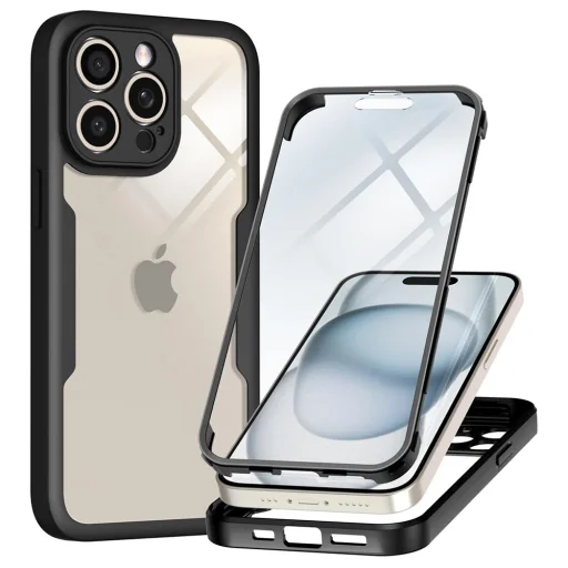  Techsuit - ColorVerse 360 Sorozat + Képernyővédő - iPhone 15 Pro Max - Fekete tok - 1