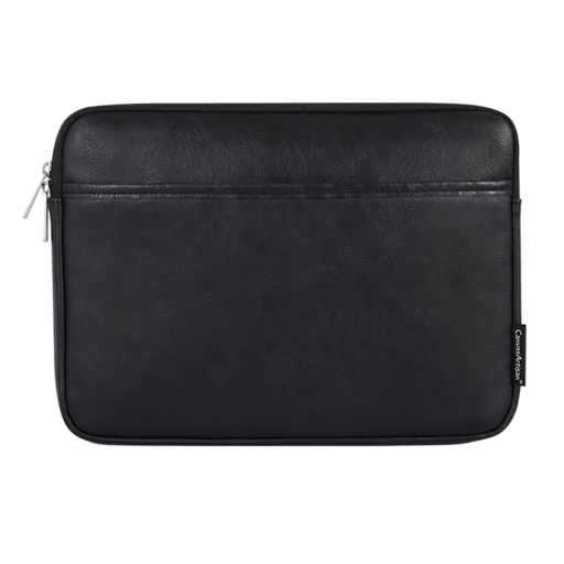  CanvasArtisan - Laptop tok (L36-M06) - 13-14 hüvelykes eszközökhöz, cipzáros, öko bőr - Fekete - 2