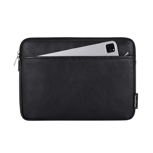  CanvasArtisan - Laptop tok (L36-M06) - 13-14 hüvelykes eszközökhöz, cipzáros, öko bőr - Fekete - 1
