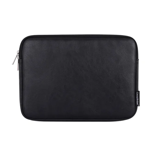 CanvasArtisan - Laptop tok (L36-M01) - 15-16 hüvelykes készülékekhez, cipzáras, öko bőr - fekete - 2