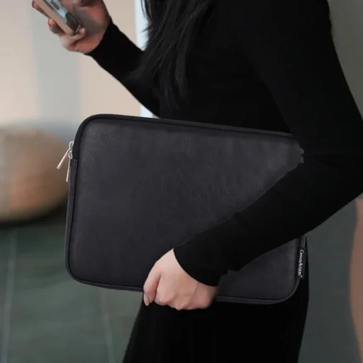  CanvasArtisan - Laptop tok (L36-M01) - 15-16 hüvelykes készülékekhez, cipzáras, öko bőr - fekete - 5