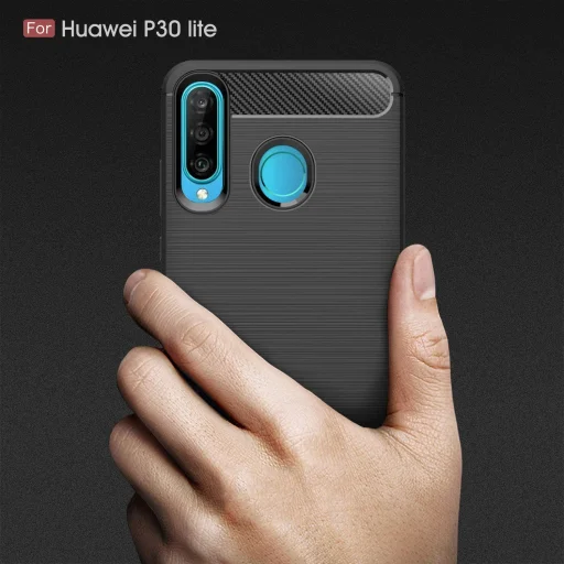  Techsuit - Szénszilikon - Huawei P30 lite / P30 lite New Edition - Fekete tok - 2