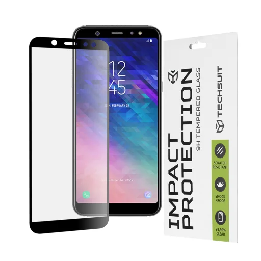  Techsuit - 111D Teljes Kijelzőt Fedő / Teljes Ragasztású Üvegfólia - Samsung Galaxy A6 Plus 2018 - Fekete üvegfólia - 1