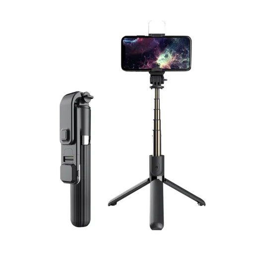  Techsuit - Selfie Bot (L03S) - Bluetooth távvezérlővel, stabil állvánnyal, LED világítással, 84 cm - Fekete - 4
