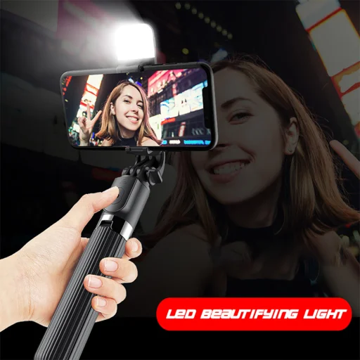  Techsuit - Selfie Bot (L03S) - Bluetooth távvezérlővel, stabil állvánnyal, LED világítással, 84 cm - Fekete - 7