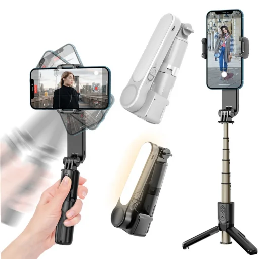 Techsuit - Mini Gimbal Selfie Bot (L09) - Bluetooth Távirányító, Stabil Állványrögzítő és Telefonstabilizátor, 72 cm - Fekete - 3