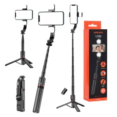  Techsuit - Selfie Bot (L12D) - Stabil Állvány Bluetooth Távirányítóval, 2x Levehető LED Fény, 108cm - Fekete