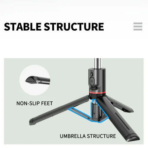  Techsuit - Szelfibot (L13) - Stabil, Hosszabbítható Állvány Bluetooth Távirányítóval, 113cm - Fekete - 3