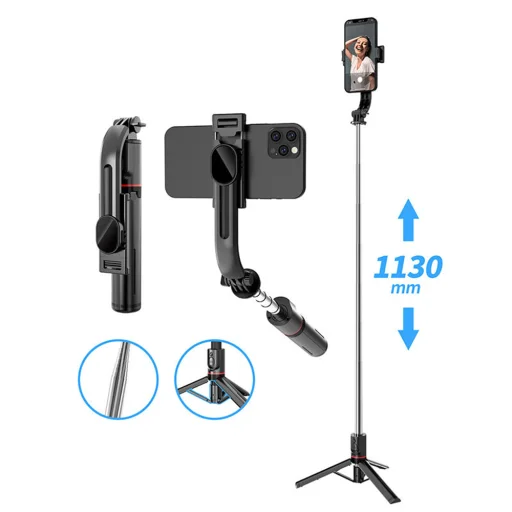  Techsuit - Szelfibot (L13) - Stabil, Hosszabbítható Állvány Bluetooth Távirányítóval, 113cm - Fekete - 6