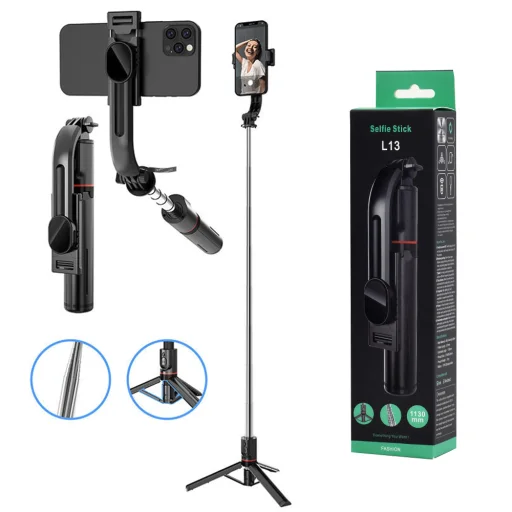  Techsuit - Szelfibot (L13) - Stabil, Hosszabbítható Állvány Bluetooth Távirányítóval, 113cm - Fekete - 1