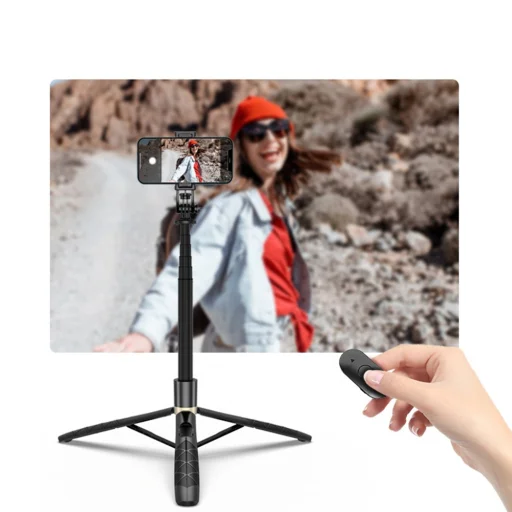  Techsuit - Selfiebot (Q16) - Stabil Állvány 1/4 csavaros interfésszel és vezeték nélküli távirányítóval GoPro-hoz, telefonokhoz, 156 cm - Fekete - 7