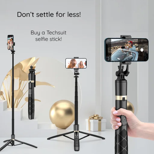  Techsuit - Selfiebot (Q16) - Stabil Állvány 1/4 csavaros interfésszel és vezeték nélküli távirányítóval GoPro-hoz, telefonokhoz, 156 cm - Fekete - 8