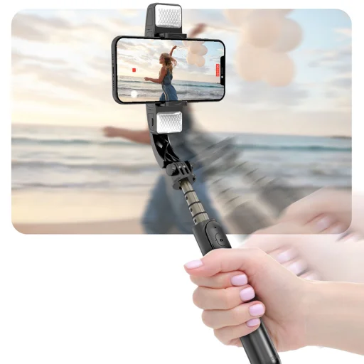  Techsuit - Szelfibot (Q08D) - Stabilizáló állvány ikerfénnyel, Bluetooth távirányítóval, 78 cm - Fekete - 3
