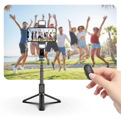  Techsuit - Szelfibot (Q08D) - Stabilizáló állvány ikerfénnyel, Bluetooth távirányítóval, 78 cm - Fekete - 6