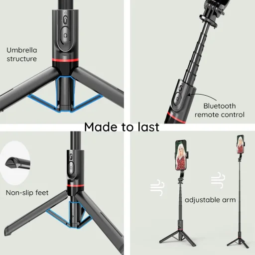  Techsuit - Szelfibot (L12) - Stabil alumínium állvány összecsukható és hordozható vezeték nélküli távirányítóval, 106 cm - Fekete - 7