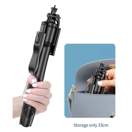  Techsuit - Selfiebot (L16) - Stabil állvány, 1/4"-os csavarmenetes csatlakozó, vezeték nélküli távirányító, kiegyensúlyozott stabil fotózás, 157 cm - Fekete - 5