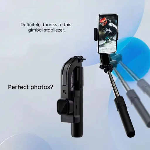 Techsuit - Szelfibot gimballal (C06) - Kompakt állvány rögzítés Bluetooth távirányítóval, LED világítással, 360 fokos, 76 cm - Fekete - 5