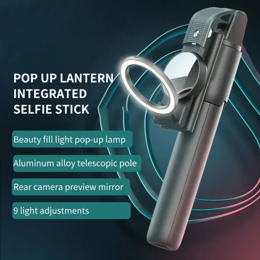  Techsuit - Szelfibot (K13) - Kompakt állvány tartó Bluetooth távirányítóval, LED szépségfénnyel, összecsukható, 84 cm - Fekete - 2