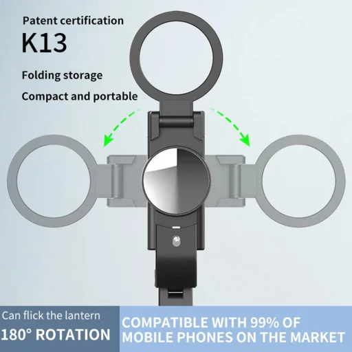  Techsuit - Szelfibot (K13) - Kompakt állvány tartó Bluetooth távirányítóval, LED szépségfénnyel, összecsukható, 84 cm - Fekete - 6