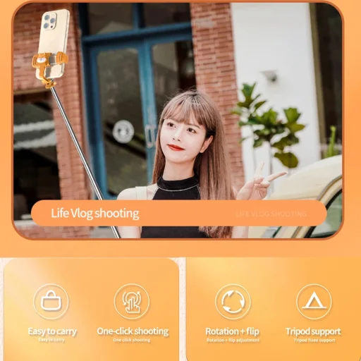  Techsuit - Mini szelfibot (KT01) - Kompakt állvány rögzítés levehető távirányítóval, 70 cm - Narancssárga - 6