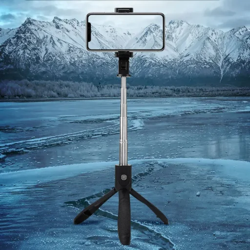  Techsuit - Szelfibot (K06) - Stabil állvány Bluetooth távirányítóval, összecsukható, 360 fokos forgathatóság, 70 cm - Fekete - 7