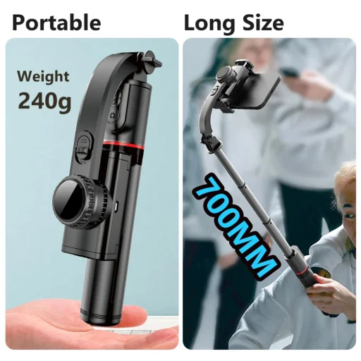  Techsuit - Szelfibot (L19) - Stabil Monopod/Tripod Bluetooth Távirányítóval, 400mAh, 70cm - Fekete - 6