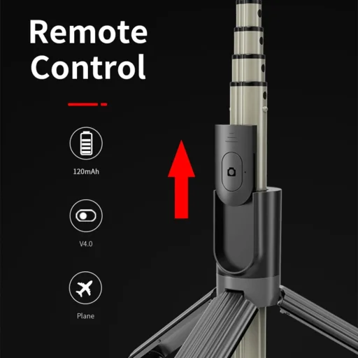  Techsuit - Selfie Bot (L07) - Stabil Állvány Bluetooth Távirányítóval és Szépségfény Gyűrűvel, 90cm - Fekete - 2