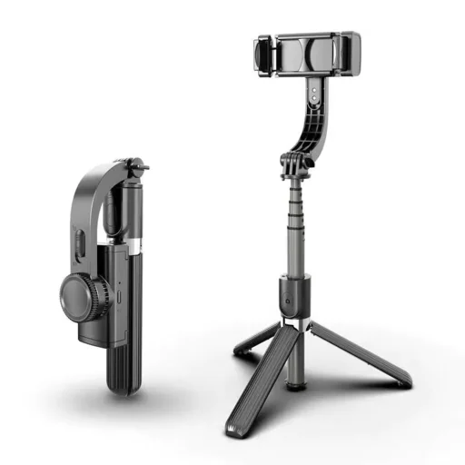 Techsuit - Szelfibot (L08) - Stabil gimbal/állvány Bluetooth távirányítóval, 360 fokos forgatással, 86 cm - Fekete - 1