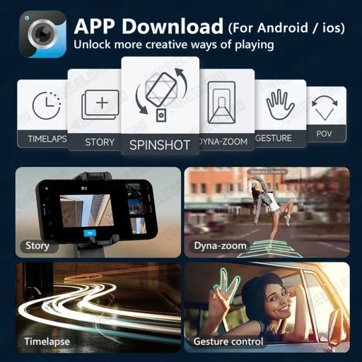 Techsuit - Selfie Bot (L18sMini) - Stabil Gimballal/Állvánnyal, Bluetooth Távirányítóval, Derítőfénnyel, 360°-os Forgatással, 70 cm - Fekete - 6