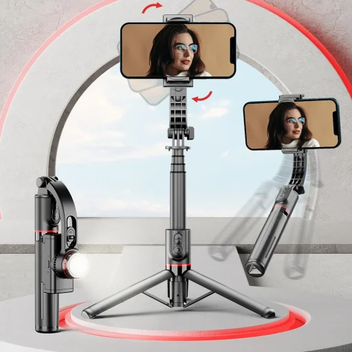 Techsuit - Szelfibot (L19s) - Stabil Gimball/Állvány Bluetooth Távirányítóval, Töltőfénnyel, 360°-os Forgatással, 70 cm - Fekete - 3