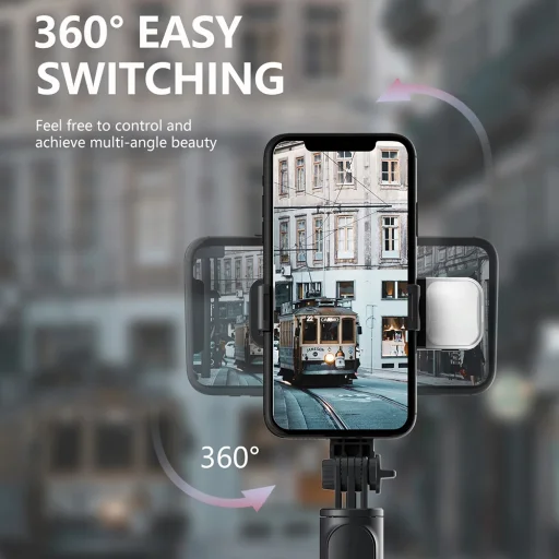  Techsuit - Szelfibot (Q03s) - Stabil állvány Bluetooth távirányítóval és töltőfénnyel, alumíniumötvözet, 76 cm - Fekete - 6