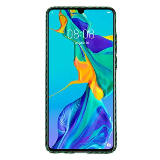  Techsuit - Karbonit Szálas Héj - Huawei P30 - Zöld tok - 2